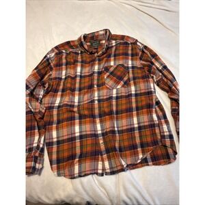 Woolrich Men's XL Plaid Flannel Shirt Orange Blue Button Down Cotton